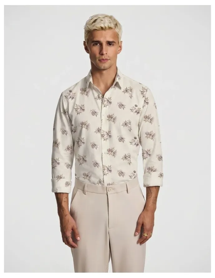 yd. Lucio Slim Floral Shirt in Pink
