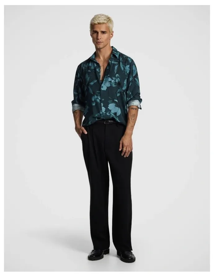yd. Massimo Floral Print Shirt in Dark Green