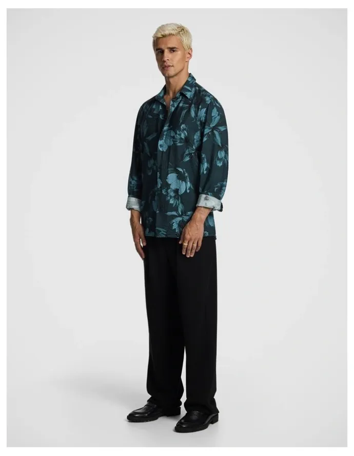 yd. Massimo Floral Print Shirt in Dark Green