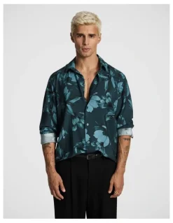 yd. Massimo Floral Print Shirt in Dark Green