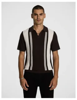 yd. Tiverton Knitted Polo Shirt in Chocolate