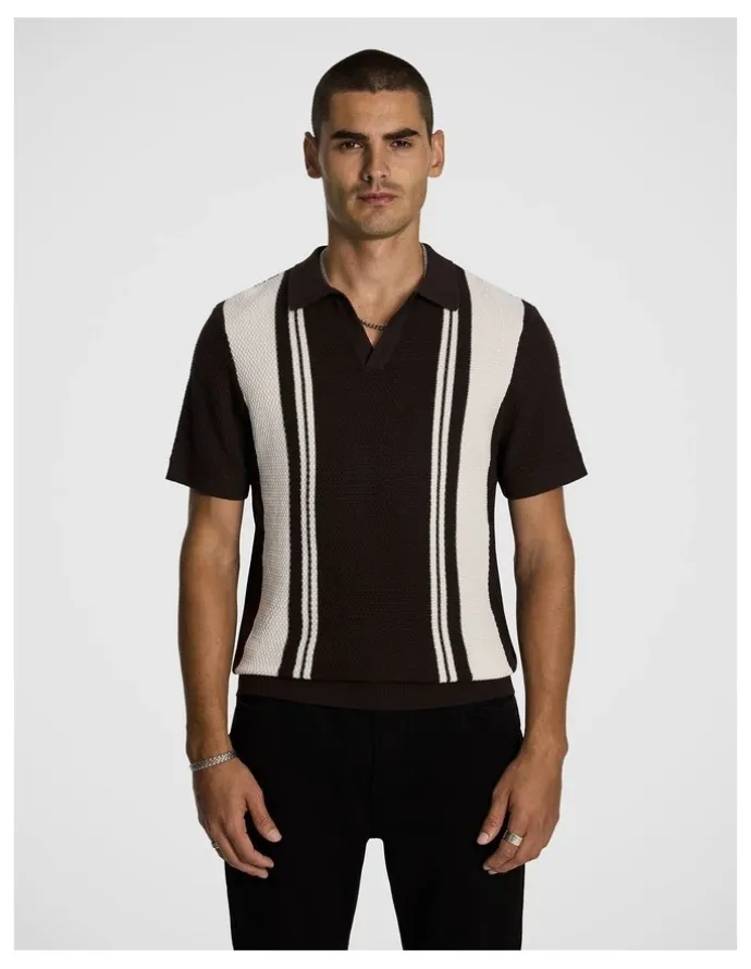 yd. Tiverton Knitted Polo Shirt in Chocolate