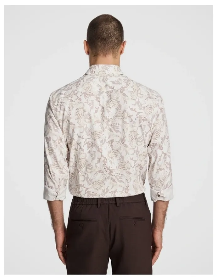 yd. Valencia Slim Paisley Shirt in Chocolate