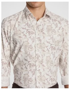 yd. Valencia Slim Paisley Shirt in Chocolate