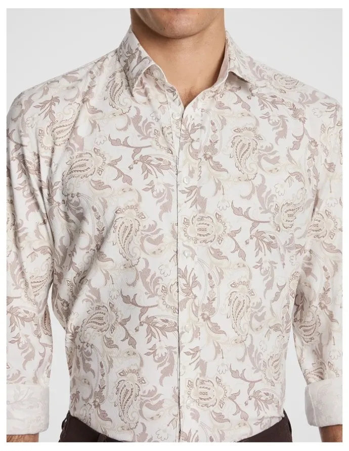 yd. Valencia Slim Paisley Shirt in Chocolate