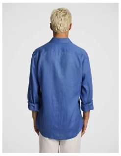 yd. West Hampton Pure Linen Shirt in Vintage Blue