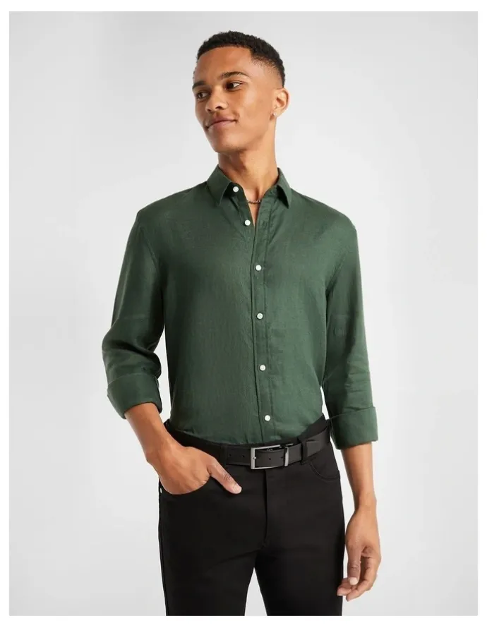 yd. West Hampton Pure Linen Shirt in Green